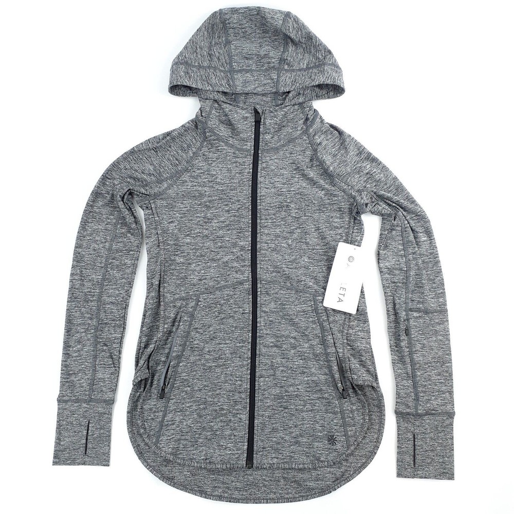 Athleta XXS Jacket Heather Baja Hoodie UPF Thumb Holes Arm Pocket Long Sleeve